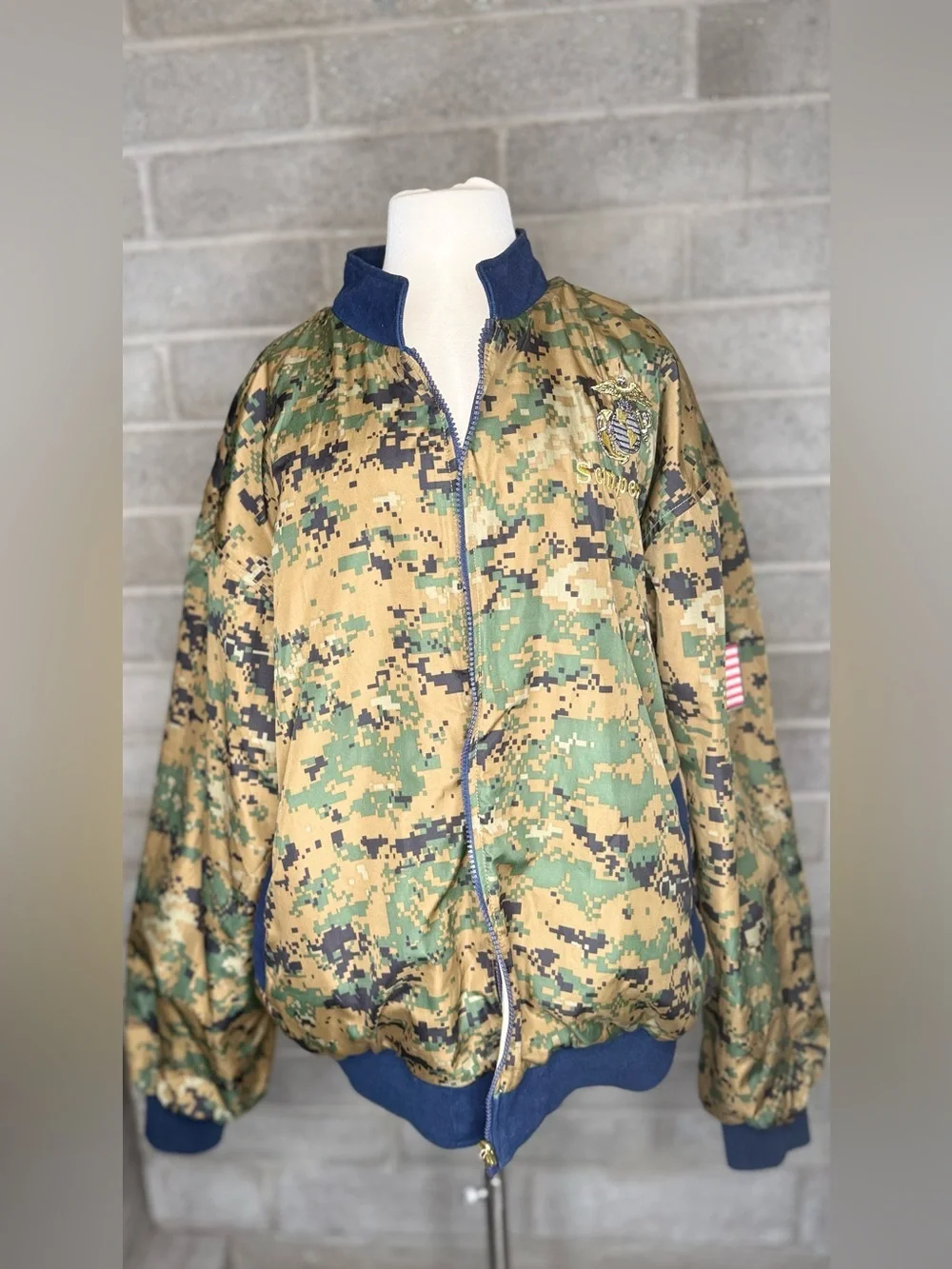 USMC Reversible Marine Corps Jacket Large Camo USA Full Zip Military Coat L
